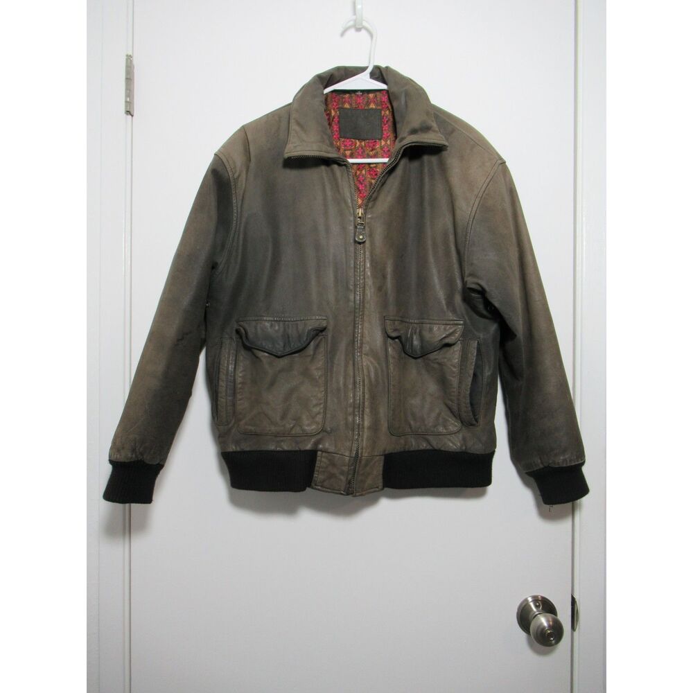 Hunt Club A-2 Style Gray Leather Bomber Jacket Men's Size Medium Vintage